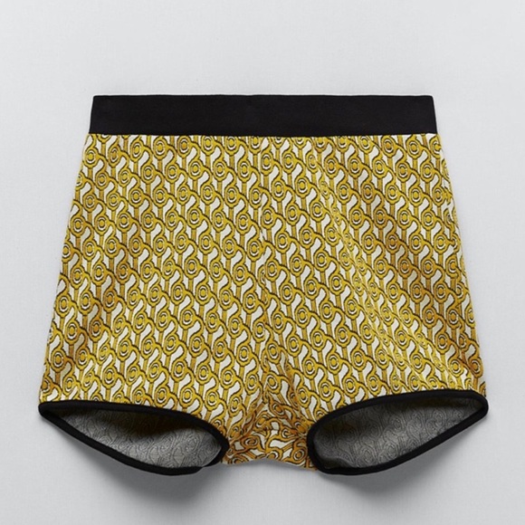 ZARA Knit Retro Print Micro Shorts Women’s Size Small Yellow High Waist Lounge - Picture 1 of 10